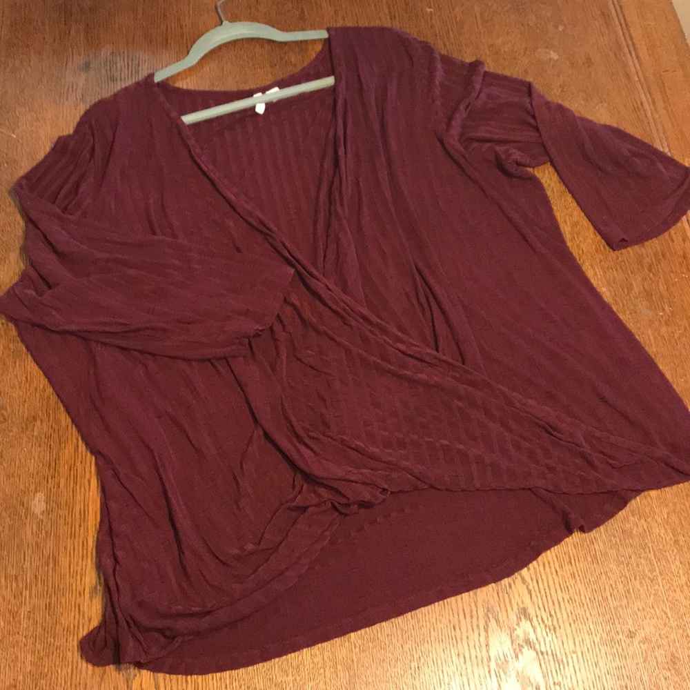 Draped top - maroon tone on tone stripe